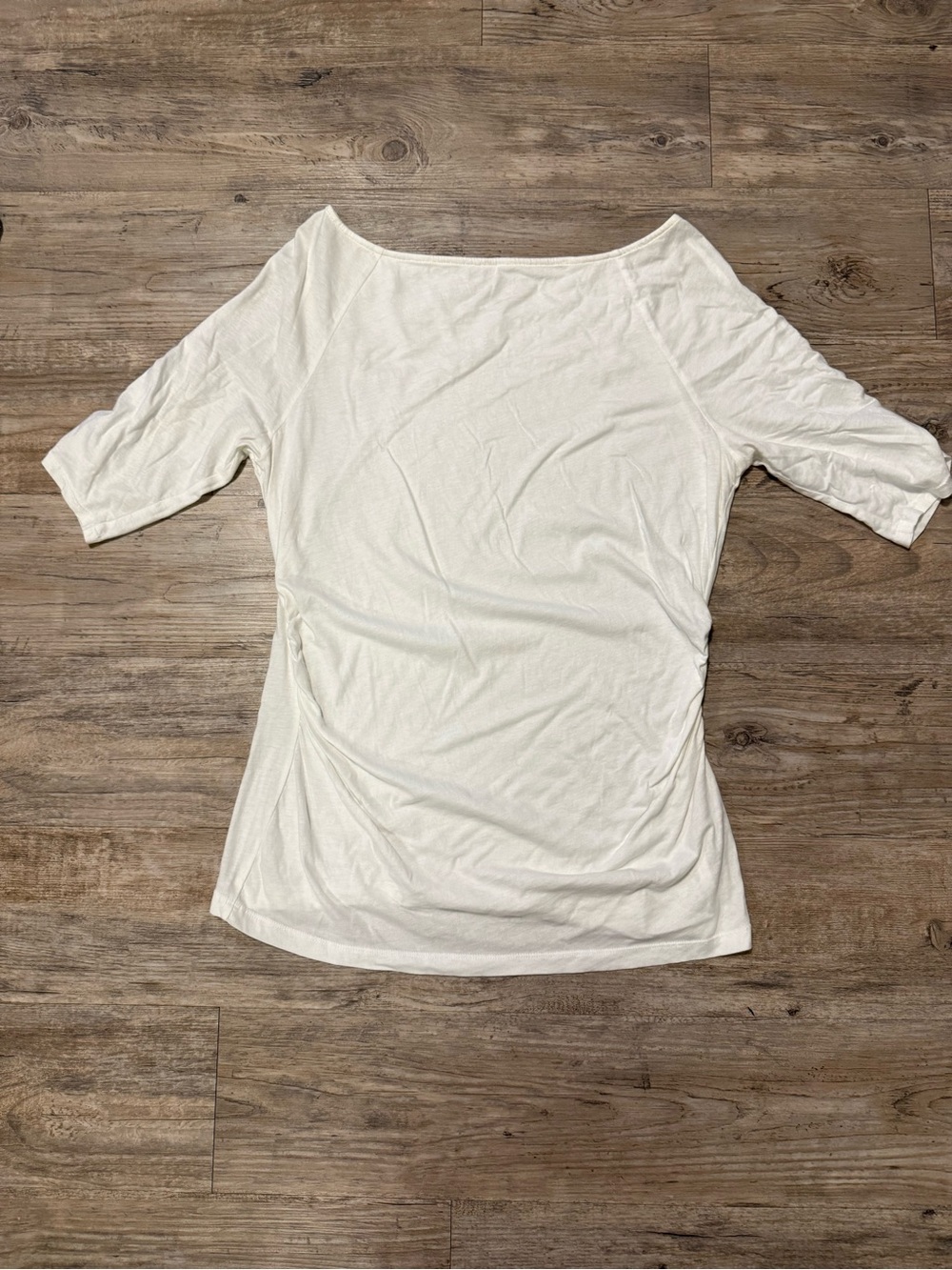 New York & Company White Off-Shoulder Ruched Side Top